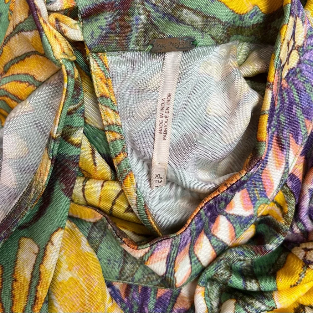 Free People Rayon Tortoise Floral Paisley Baroque Print Swing Dress Womens XL